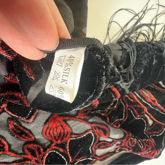 black, burgundy and silver burnout velvet scarf silk blend. - Picture 5 of 7